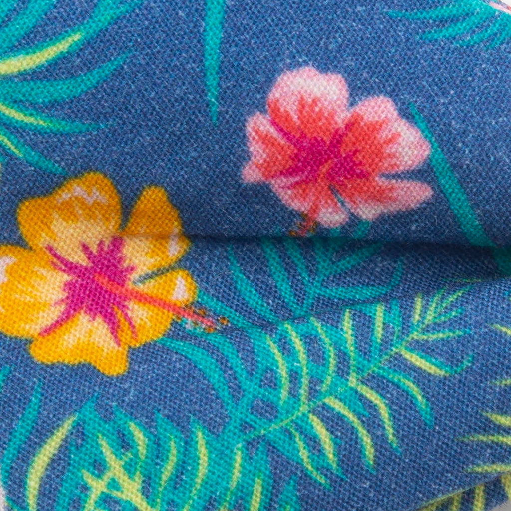Tropical Hibiscus Print Pre-Tied Cotton Bow Tie in Blue - Image 6