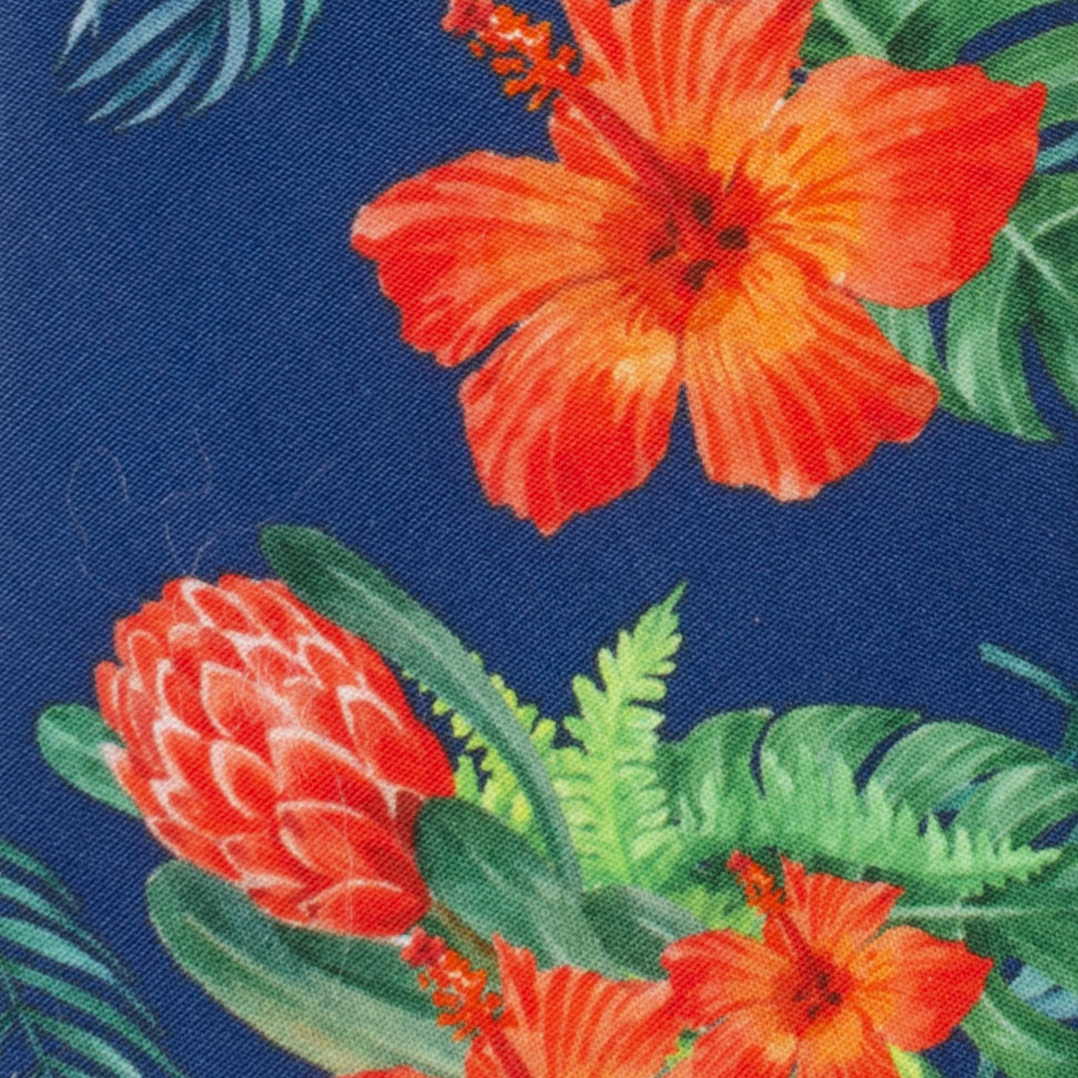 Tropical Hibiscus Navy Blue Floral Print Men's Necktie - Image 4