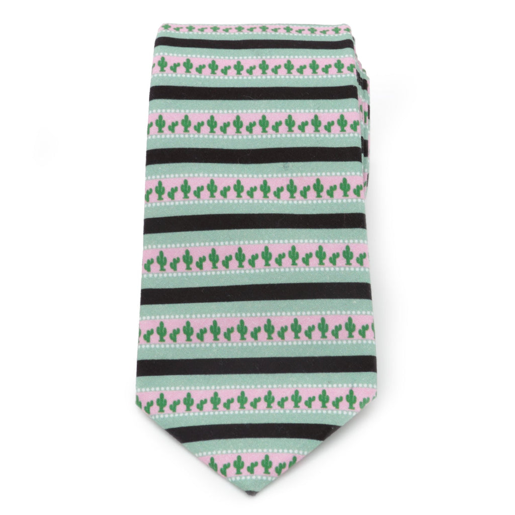 Texas Cactus Stripe Sage Green Novelty Cotton Mens Necktie - Image 3