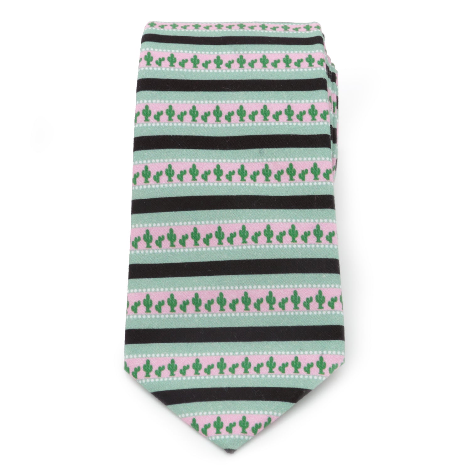Texas Cactus Stripe Sage Green Novelty Cotton Mens Necktie - Image 3