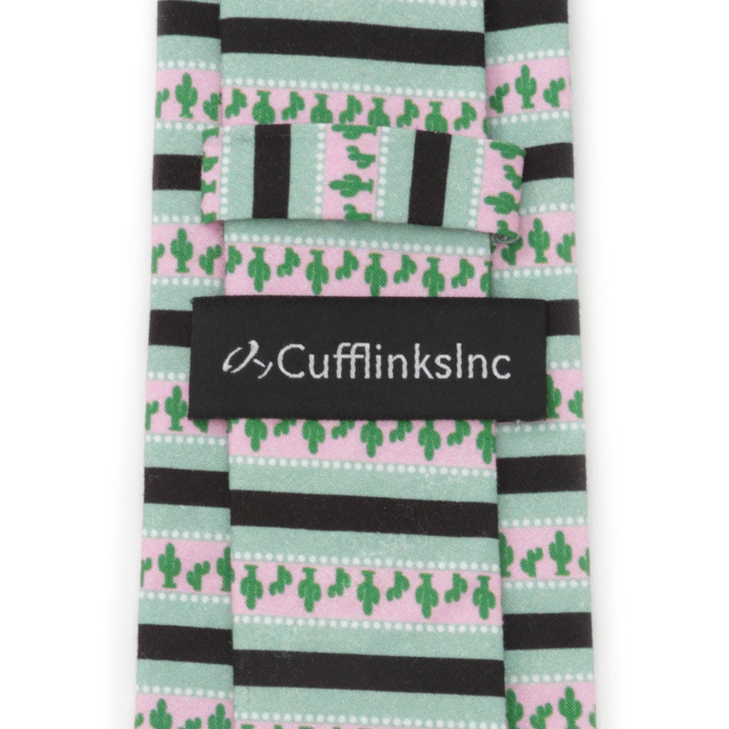 Texas Cactus Stripe Sage Green Novelty Cotton Mens Necktie - Image 4