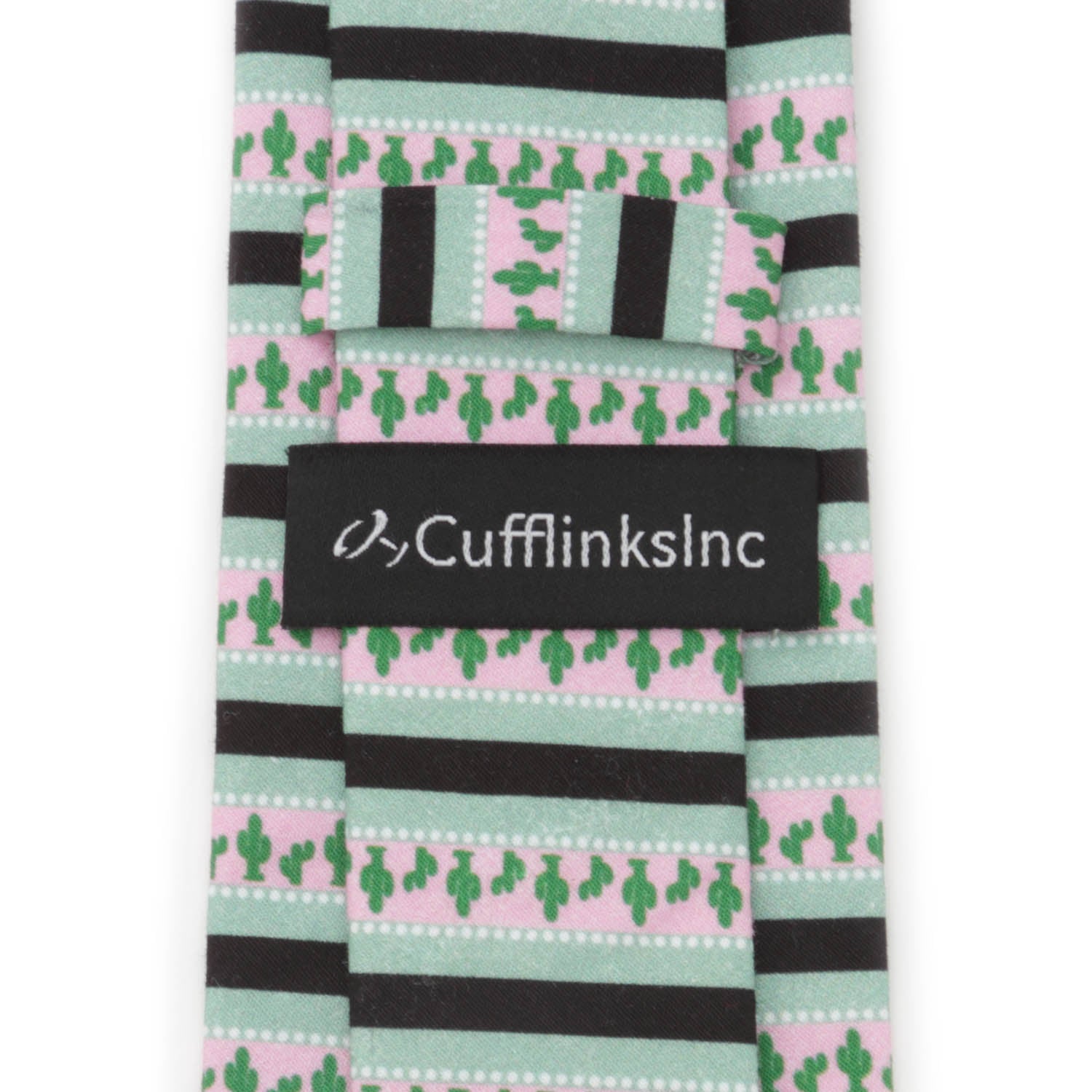 Texas Cactus Stripe Sage Green Novelty Cotton Mens Necktie - Image 4