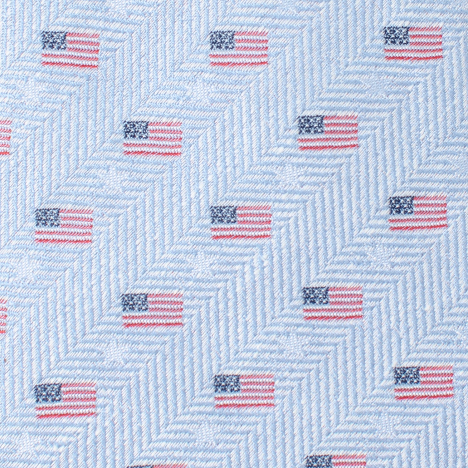 Light Blue American Flag Herringbone Print Cotton Necktie