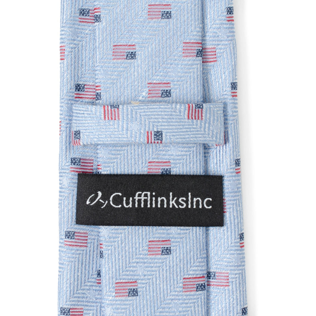 Light Blue American Flag Herringbone Print Cotton Necktie