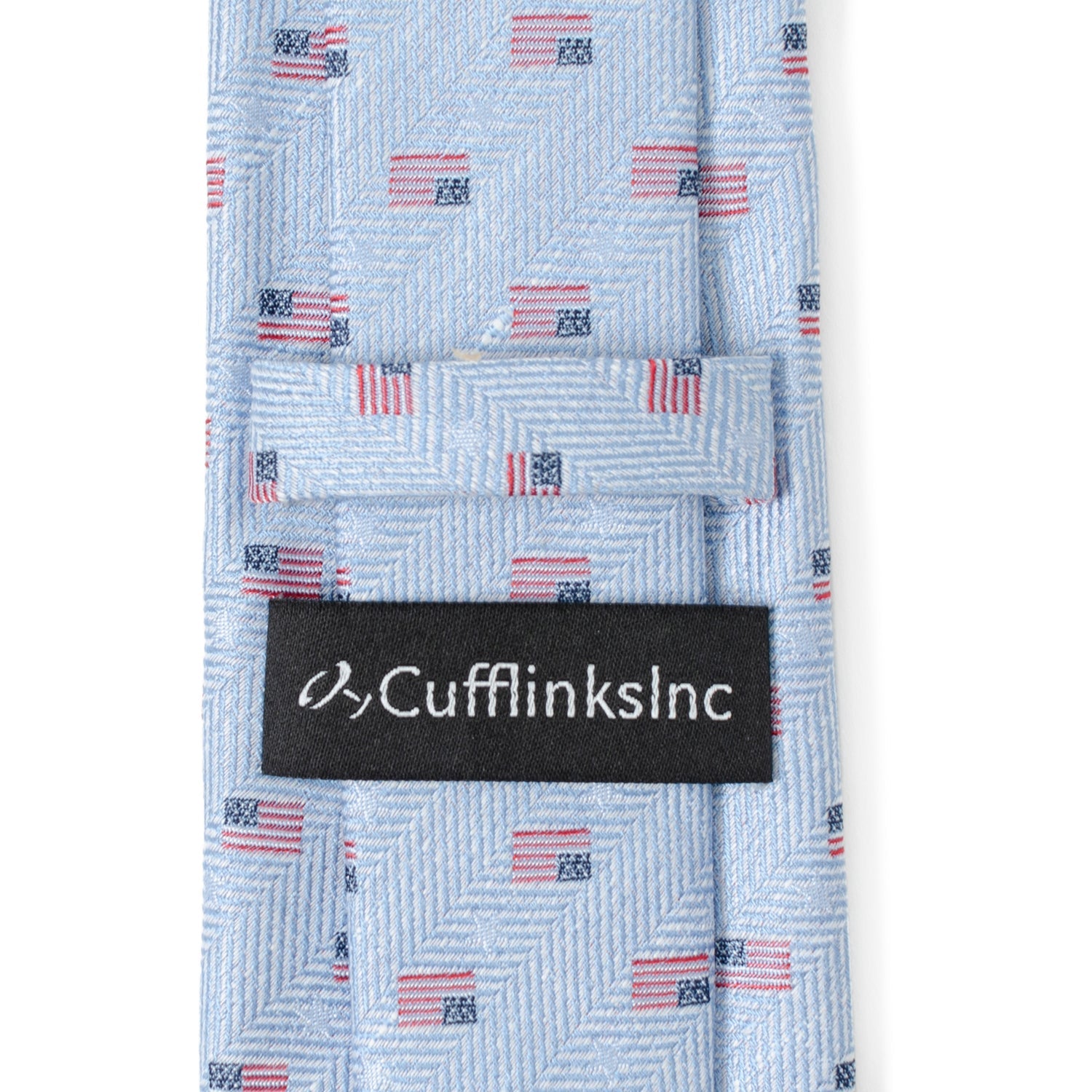 Light Blue American Flag Herringbone Print Cotton Necktie