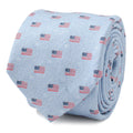 Light Blue American Flag Herringbone Print Cotton Necktie
