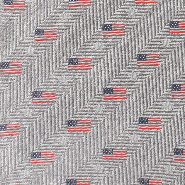Light Gray Herringbone American Flag Print Cotton Tie - Image 4