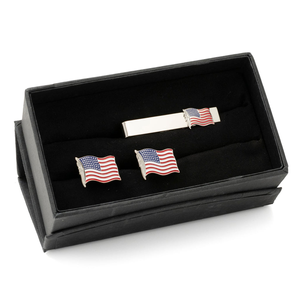 American Flag Cufflinks and Matching Tie Bar Gift Set - Image 2