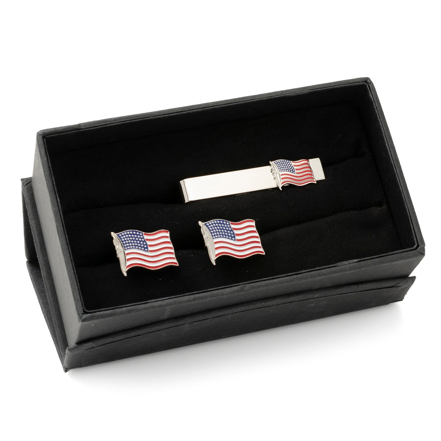 American Flag Cufflinks and Matching Tie Bar Gift Set - Image 2
