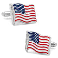Waving American Flag Enamel Cufflinks in Silver Tone