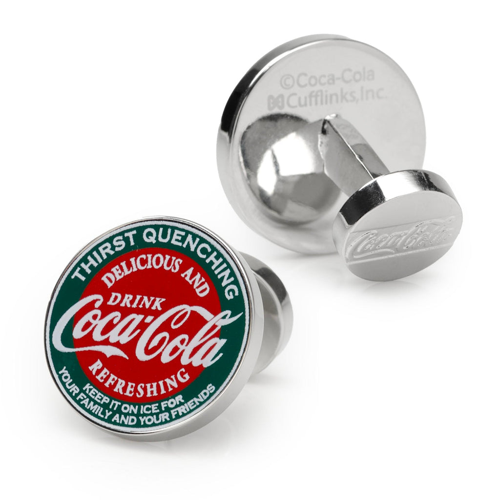 Coca-Cola Logo Round Cufflinks in Red and Green Enamel - Image 3