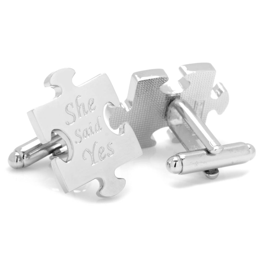 Silver Tone Wedding Puzzle Piece Cufflinks Set for Grooms - Image 2