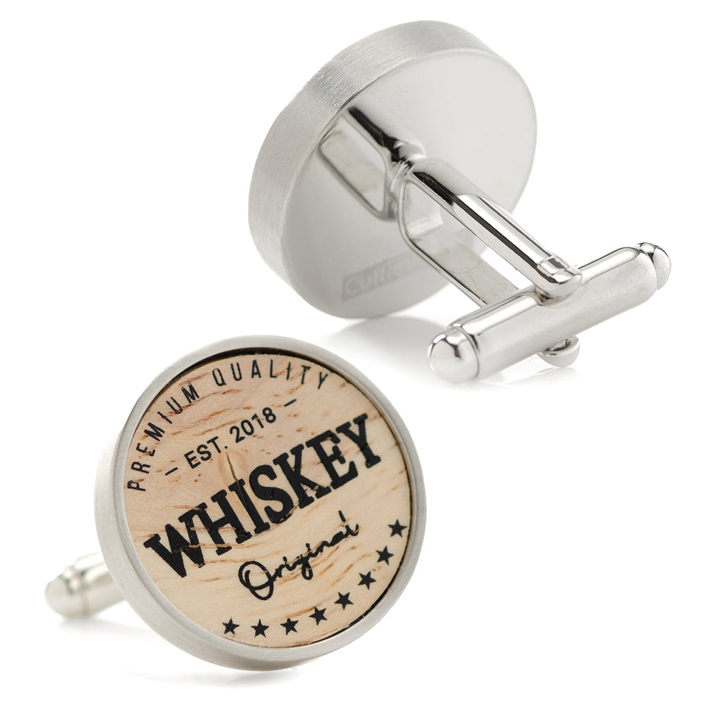 Authentic Whiskey Barrel Wood Cufflinks in Antiqued Silver