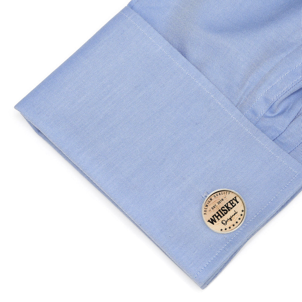 Authentic Whiskey Barrel Wood Cufflinks in Antiqued Silver