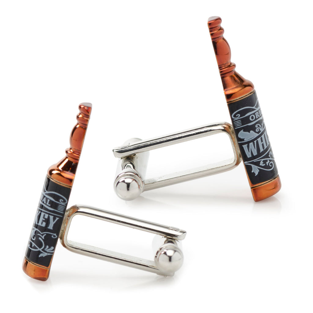 Whiskey Bottle Cufflinks in Black and Copper Tone Metal - Image 3