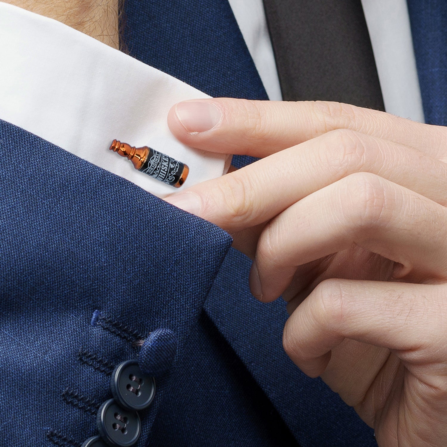 Whiskey Bottle Cufflinks in Black and Copper Tone Metal - Image 5