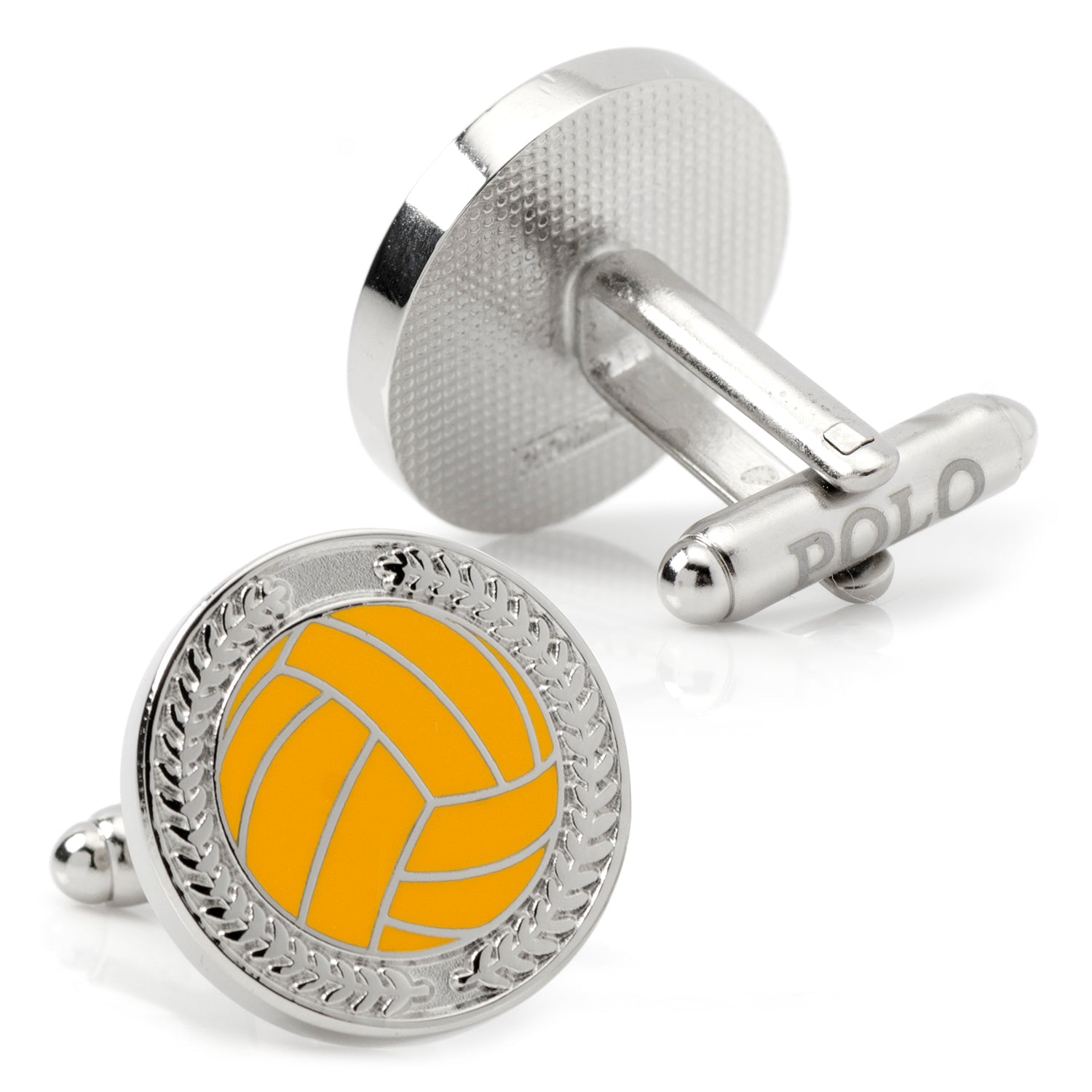 Yellow and Silver Tone Water Polo Ball Sport Cufflinks - Image 2