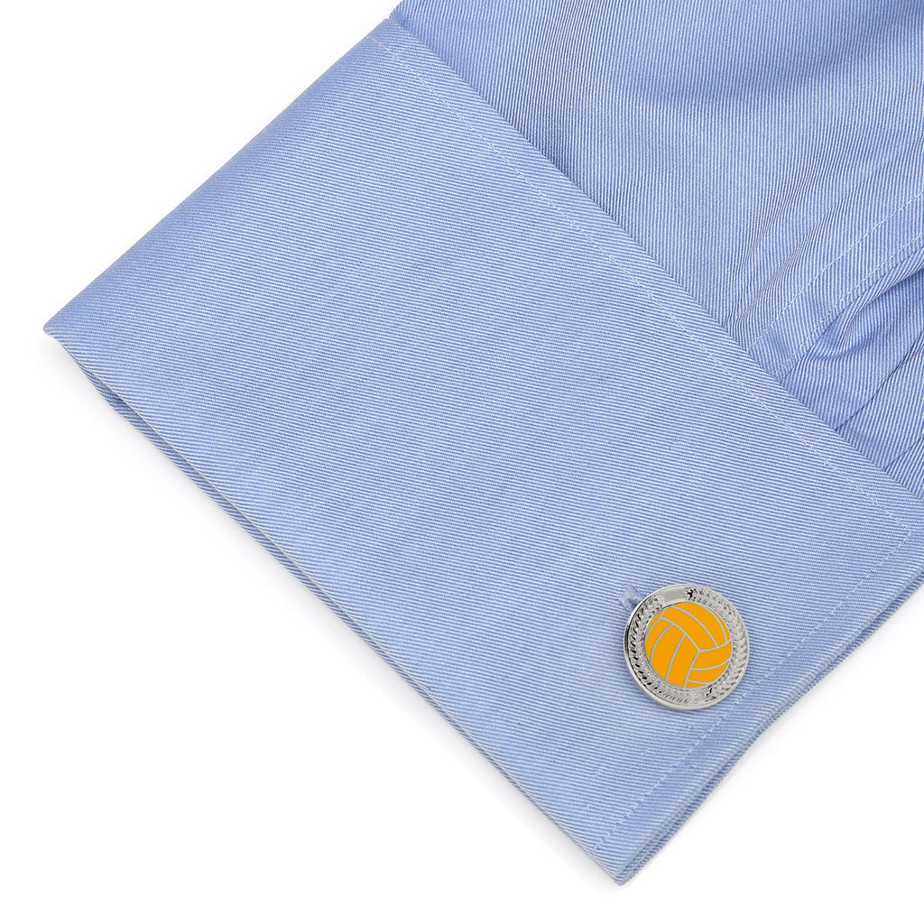 Yellow and Silver Tone Water Polo Ball Sport Cufflinks - Image 3