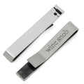 Antique silver tie bar featuring a recessed black enamel wine bottle and glass graphic, with 'Wine Snob' engraved on the reverse.