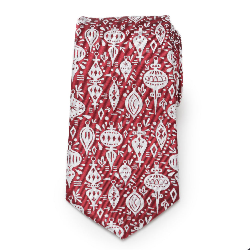 Red Christmas Ornament Print Men's Silk Tie - Image 3
