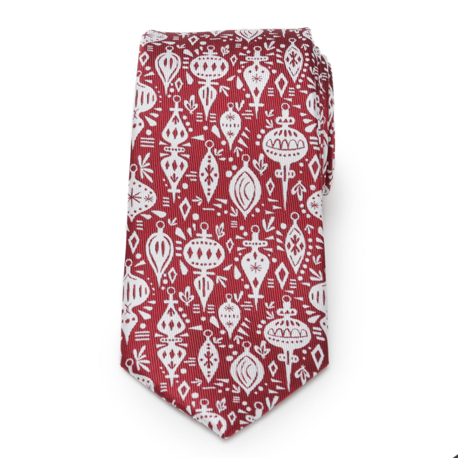 Red Christmas Ornament Print Men's Silk Tie - Image 3