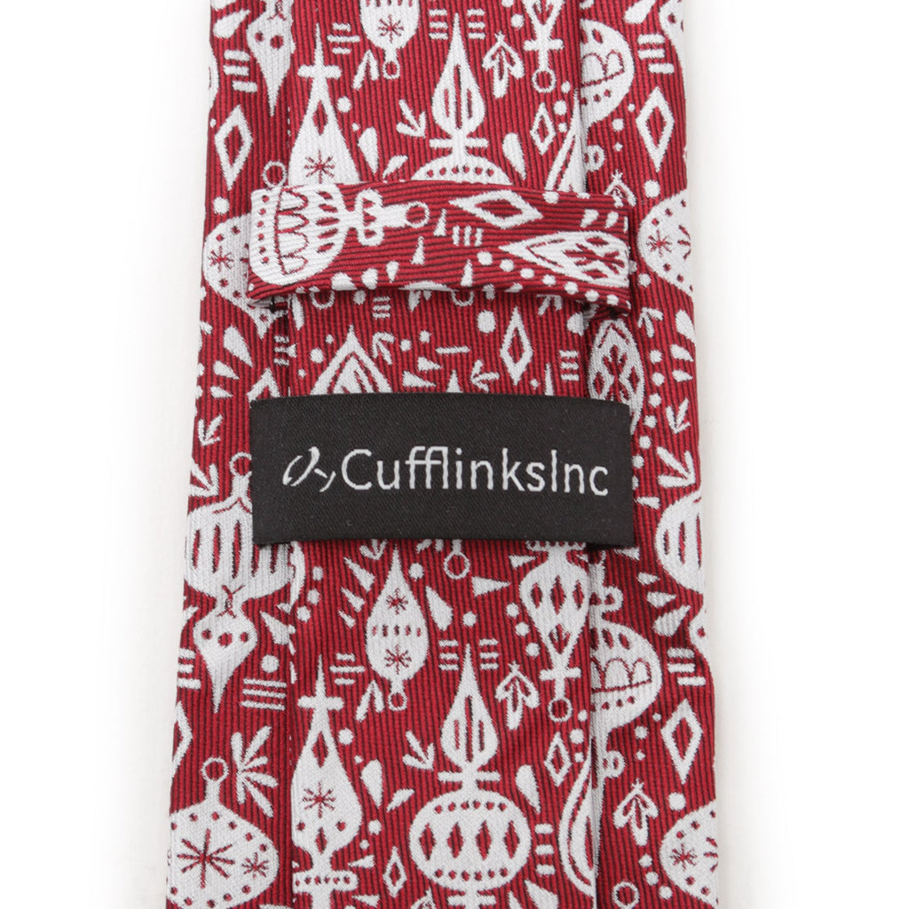 Red Christmas Ornament Print Men's Silk Tie - Image 5