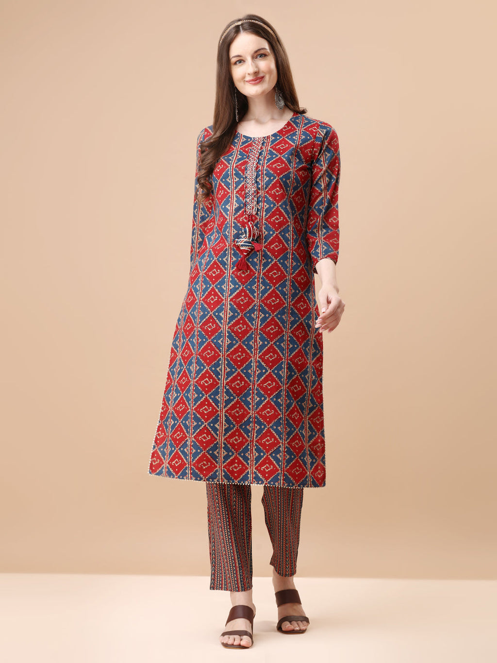 Multicolor Printed Kurta Set with Mirror Embellishments