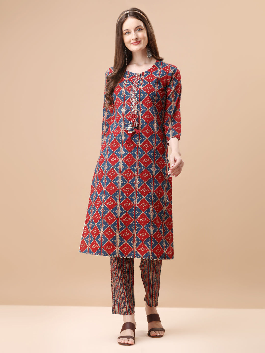 Multicolor Printed Kurta Set with Mirror Embellishments