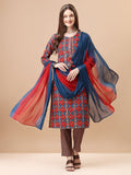 Multicolor printed kurta set with mirror work details and matching dupatta
