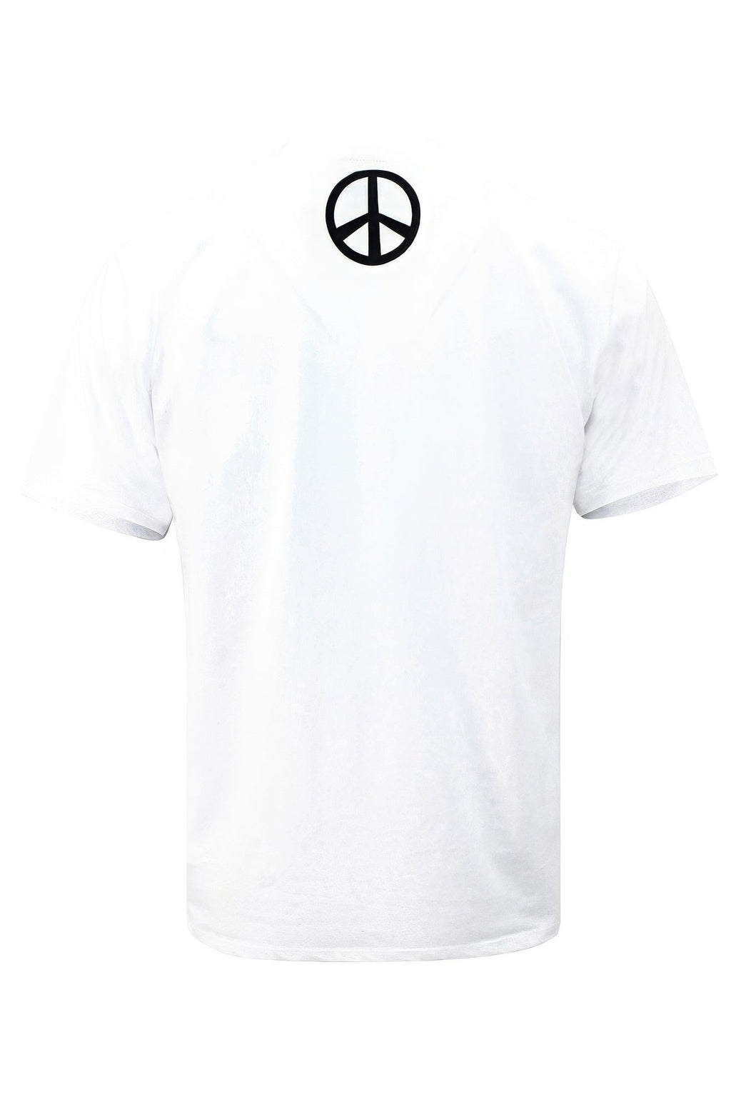 White Peace Happiness Graphic Print Cotton Crew Neck T-Shirt - Image 2