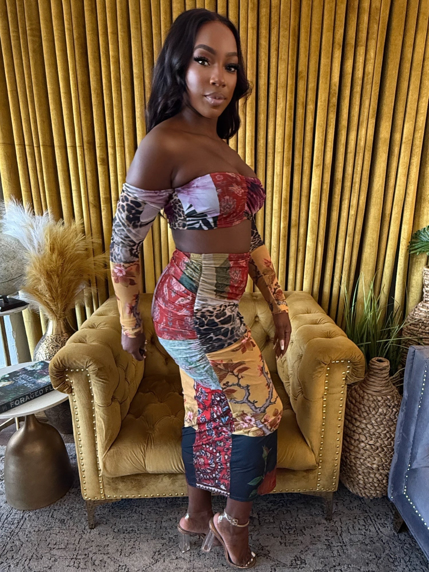 Wild Muse Two Piece Set with Patchwork Print Bandeau and Maxi Skirt - Image 2