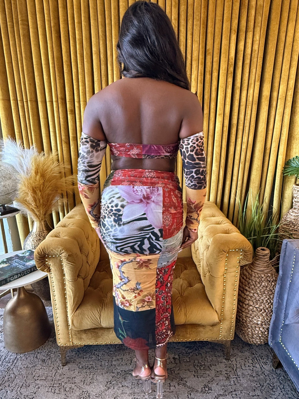 Wild Muse Two Piece Set with Patchwork Print Bandeau and Maxi Skirt - Image 3