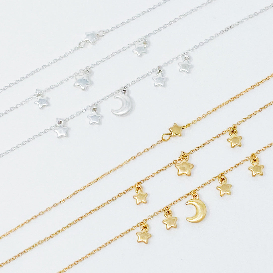 Starred Up Chain Anklet, Set of 3