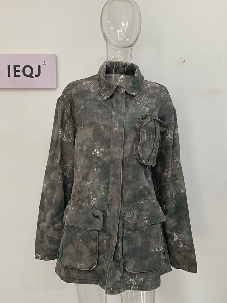 Women's Grey Camouflage Button-Front Utility Flap Pocket Jacket - Image 7