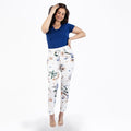 Women's High Rise Floral Print Capri Jeans in White and Purple