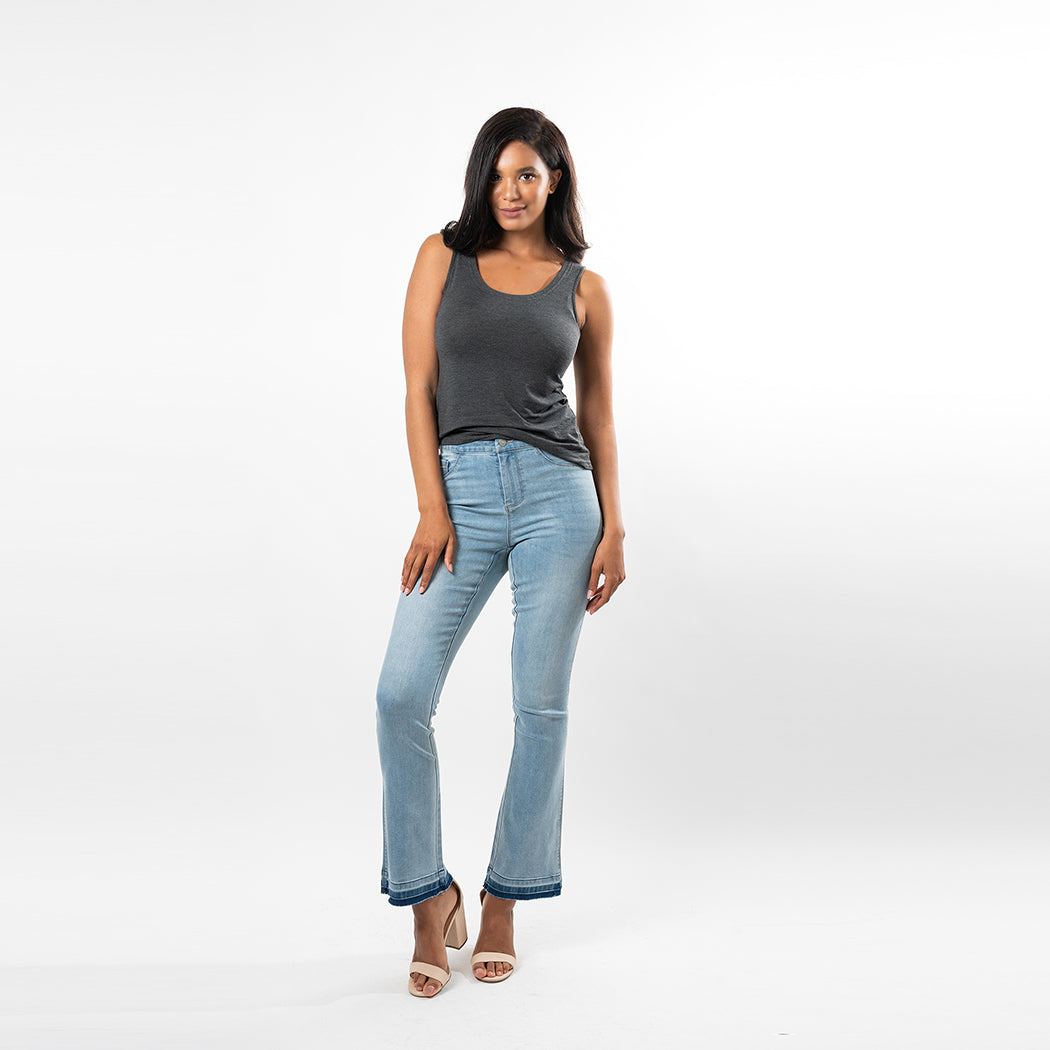 Women's Bootcut Jeans with Adjustable Waist and Undone Hem - Image 9