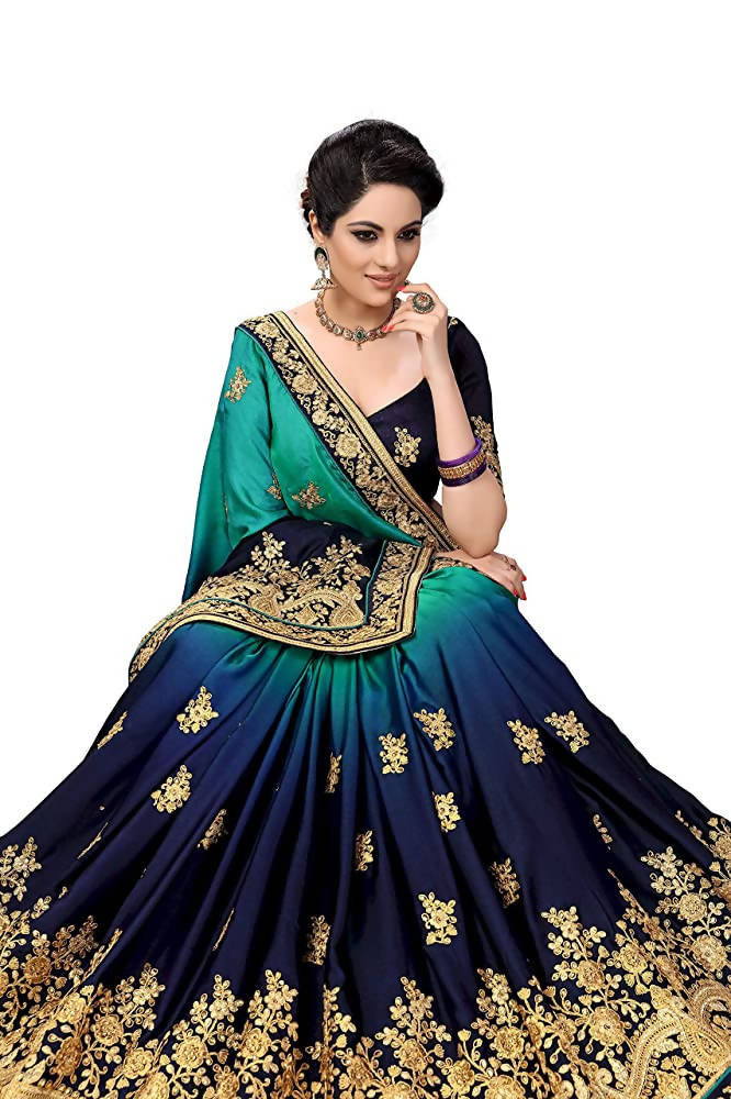 Blue Barfi Silk Saree with Heavy Lace Embroidery