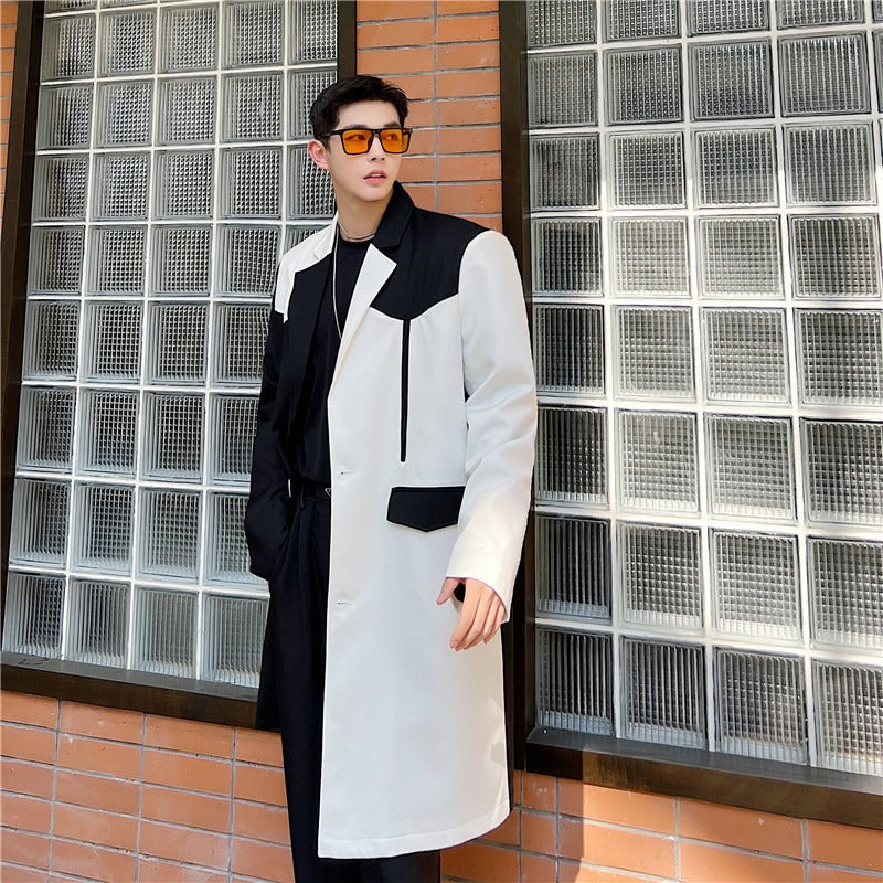 Women's Black & White Contrast Loose Casual Trench Coat - Image 2