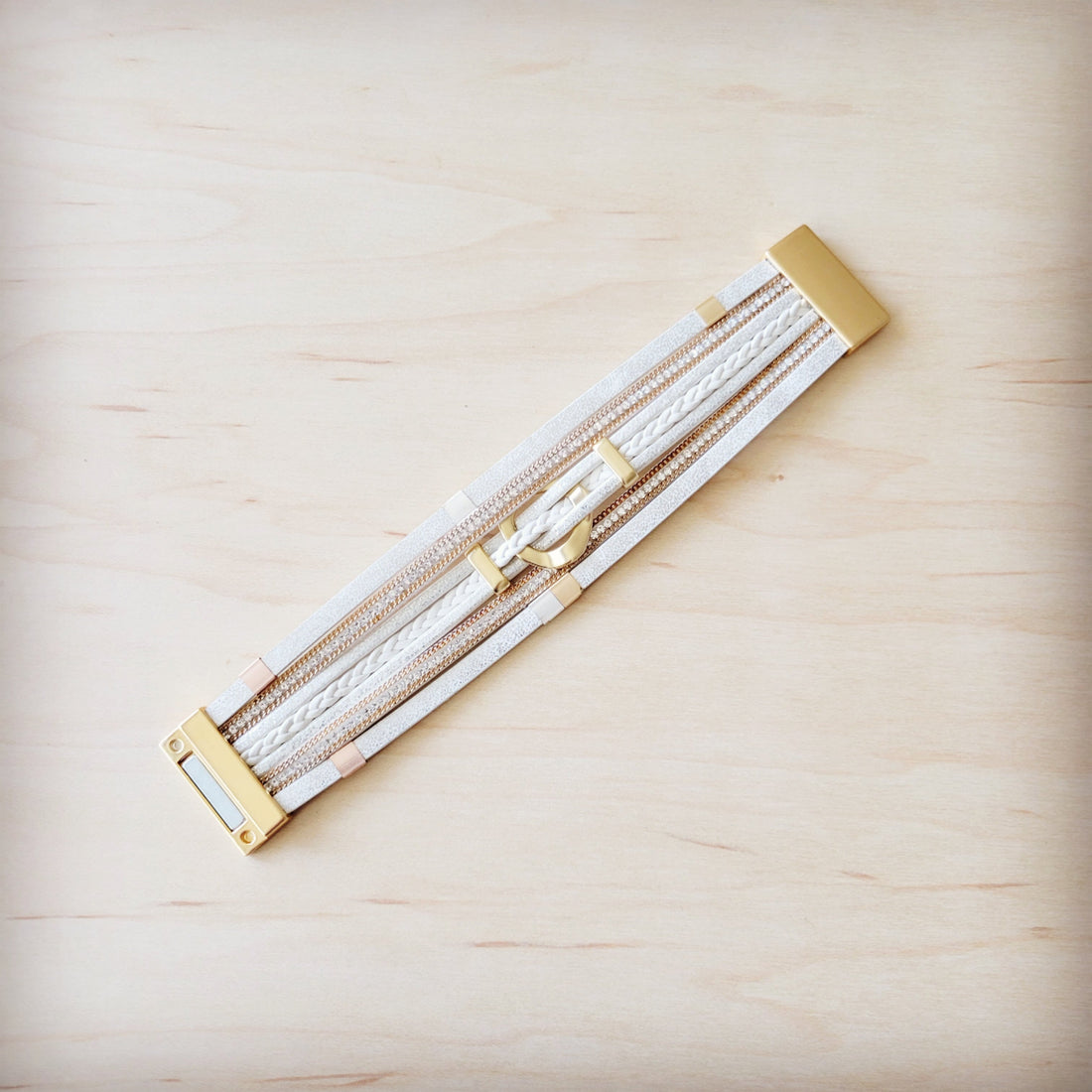 White and Gold Multi-Strand Magnetic Cuff Bracelet - Image 2