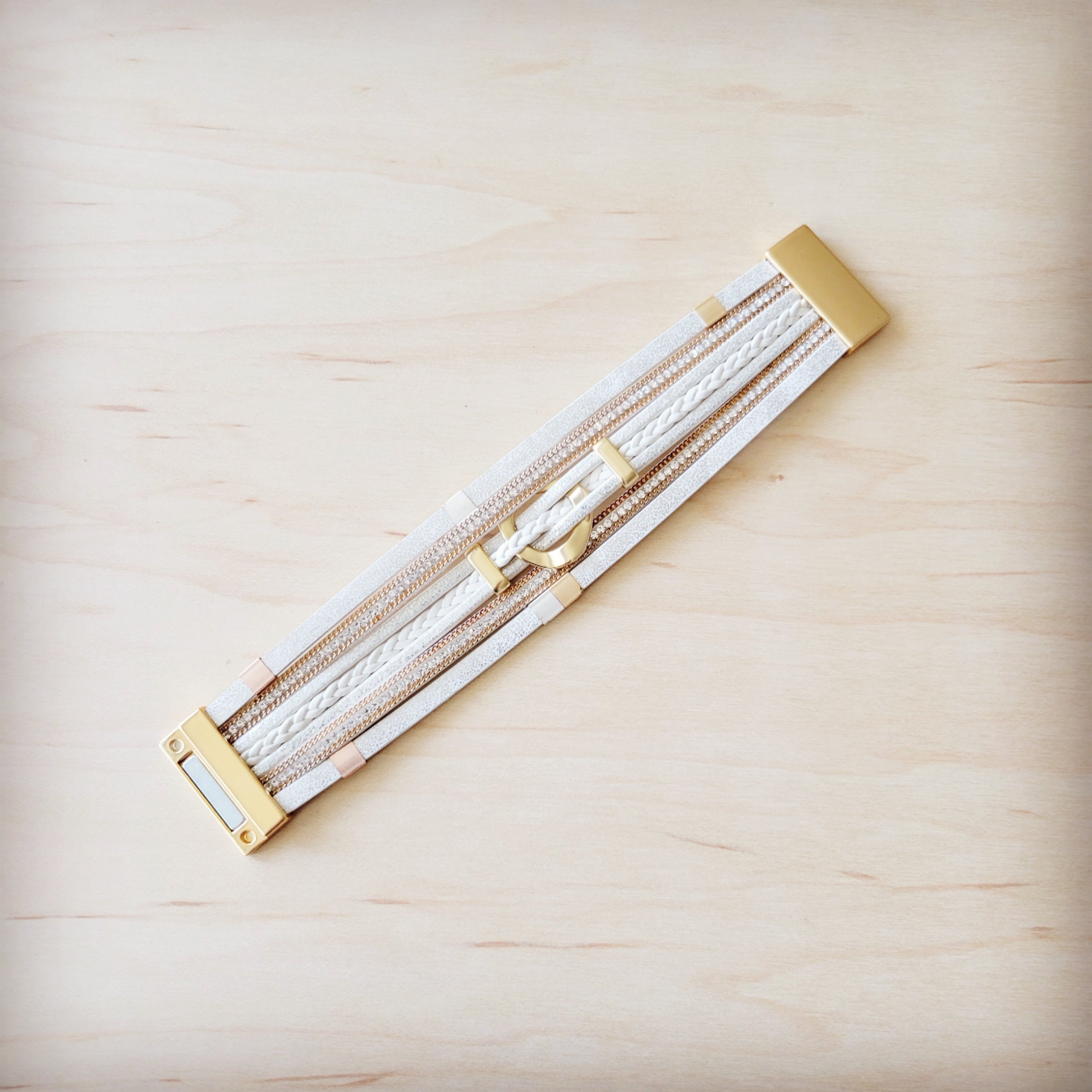 White and Gold Multi-Strand Magnetic Cuff Bracelet - Image 2