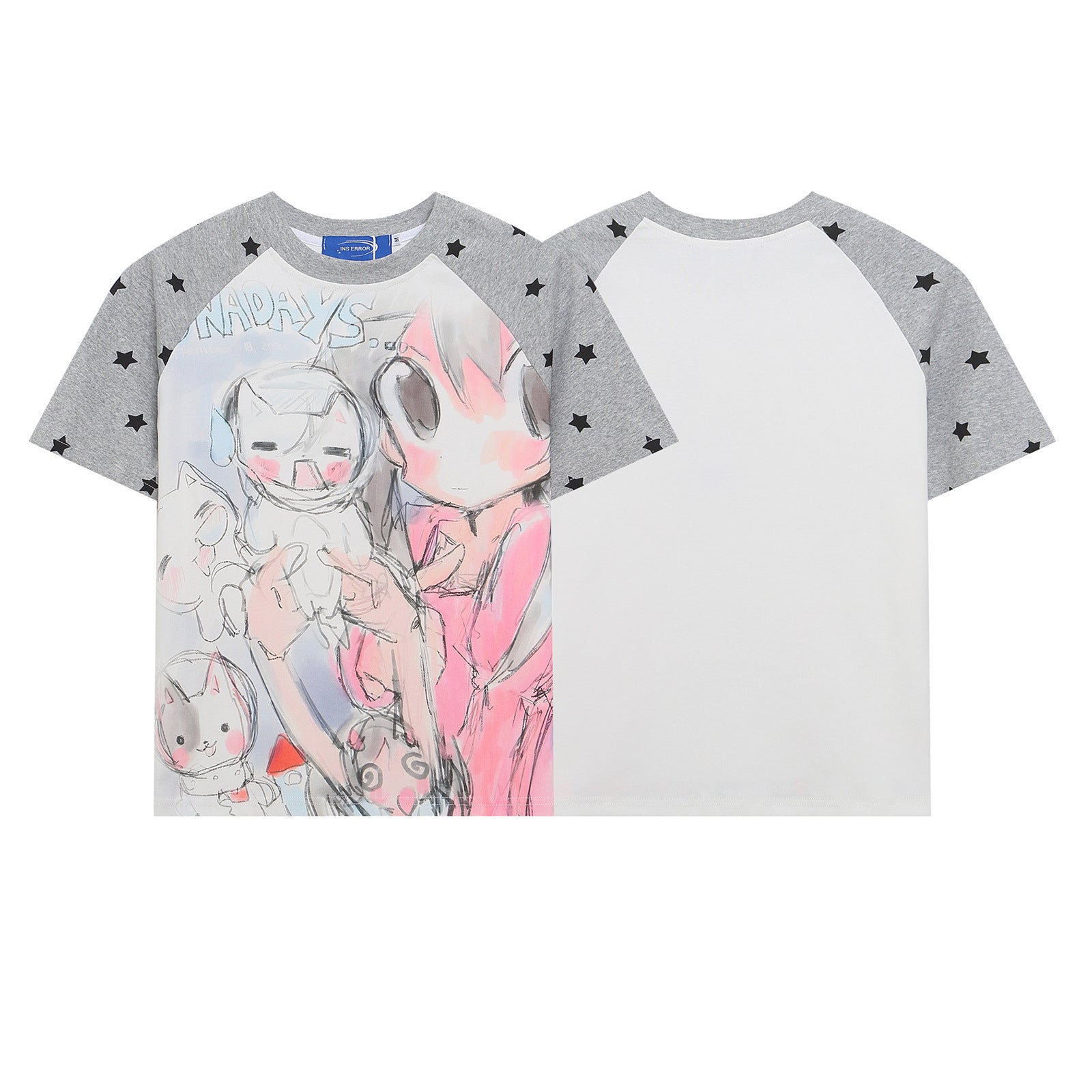 Women's Slim Fit Grey Star Raglan Sleeve Harajuku Graphic Tee - Image 3