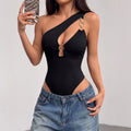 Off-Shoulder Hollow-Out Slim Fit Jumpsuit – Spliced Three-Quarter Length