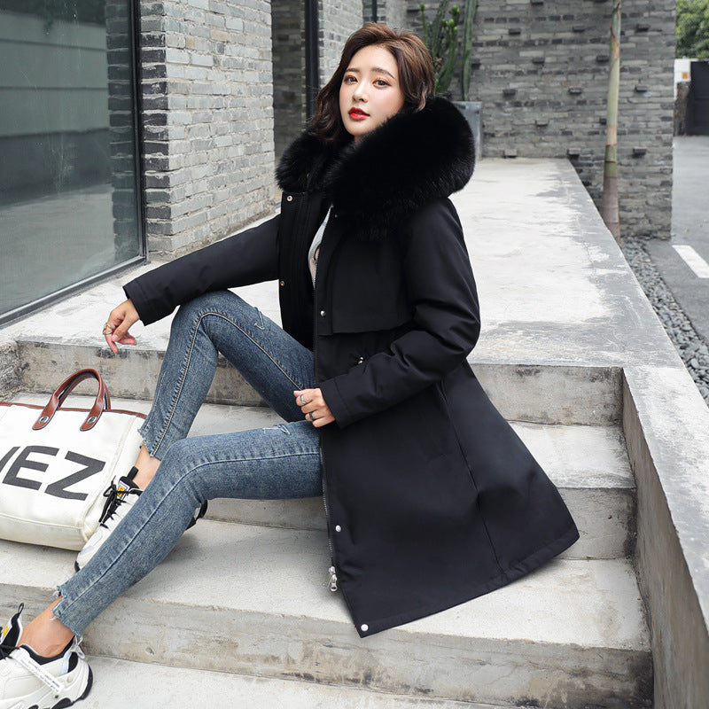 Women's Harajuku Big Fur Collar Fleece Lined Winter Coat - Image 8