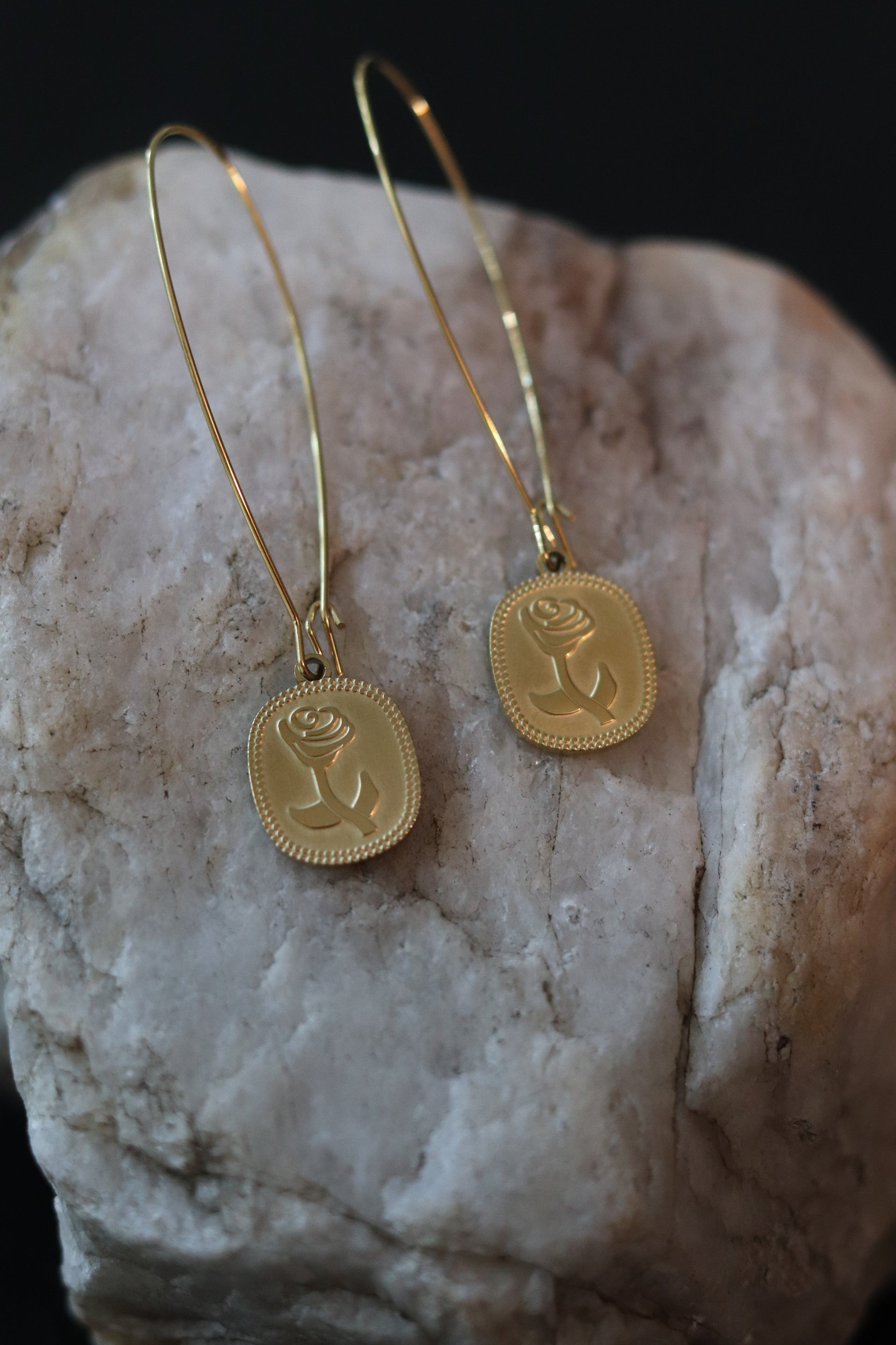 Gold Bella Rose Dangle Earrings 