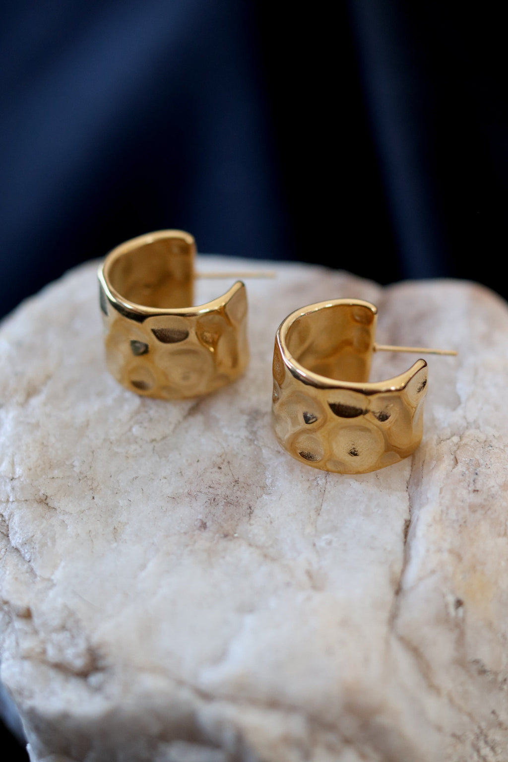 Wide Hammered Gold Hoop Earrings - 18K Gold Plated Waterproof