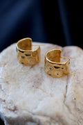 Wide Hammered Gold Hoop Earrings - 18K Gold Plated Waterproof