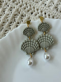 Shelley earrings in seafoam green and white polymer clay with gold hardware.