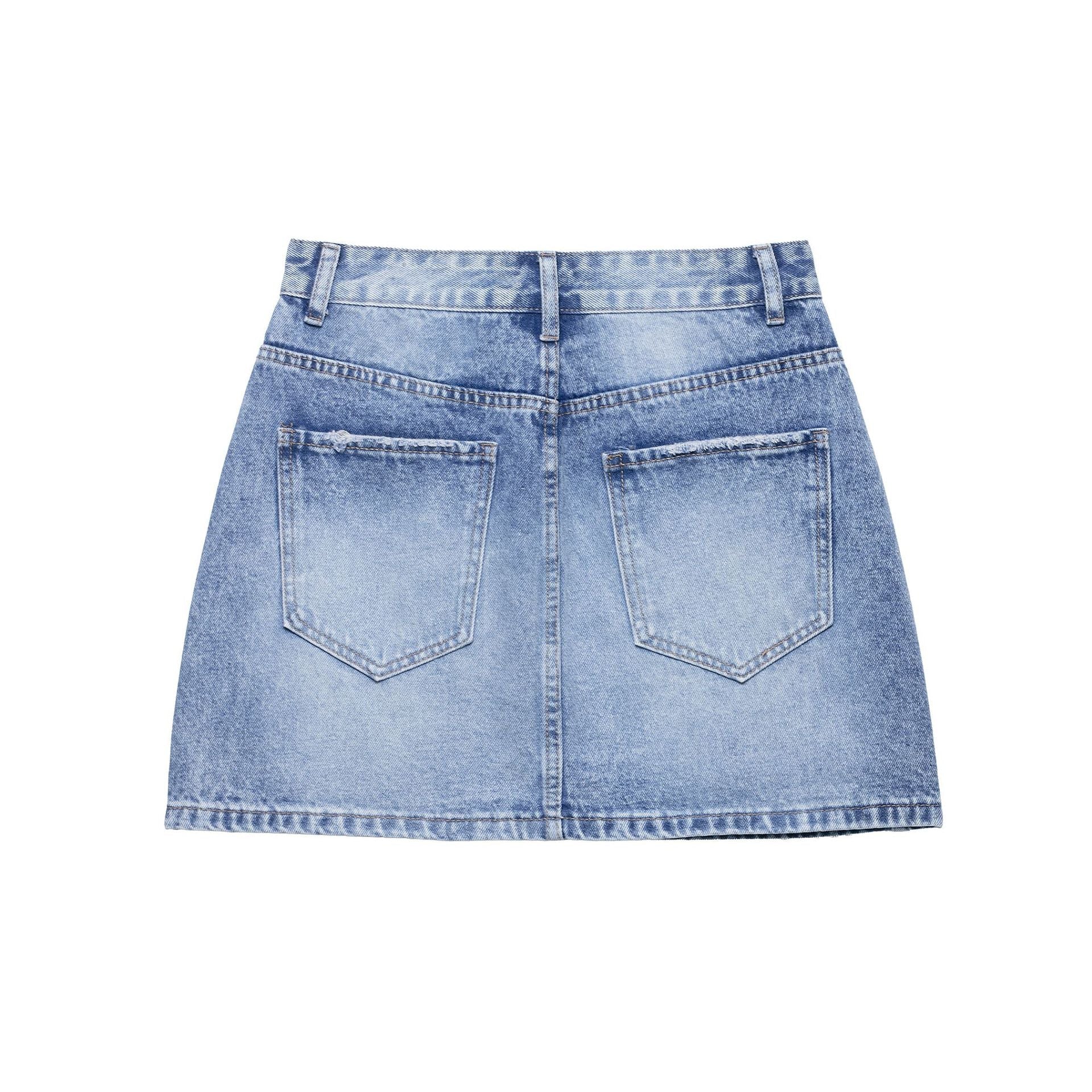 Women’s Light Blue Casual Denim Mini Skirt Street Style - Image 2