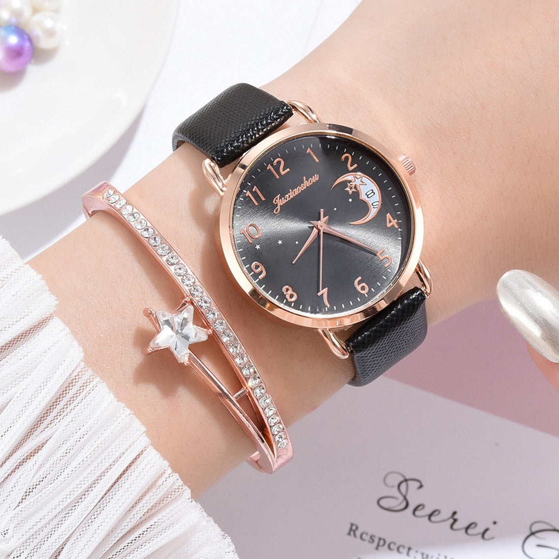 Harajuku Style Leather Strap Women's Watch with Star Moon Dial - Image 5