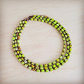 Triple Strand Layered Boho Lime Green Regalite Collar Necklace 264i